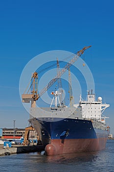 Docked cargo ship