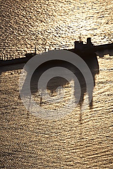 Docked container ship