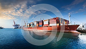 Docked container ship. Large container ship in a dock at the port