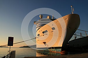 Docked cruise ship in Greece