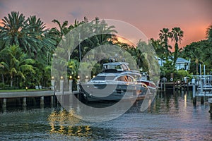 Docked Luxury Yacht in Waterway photo