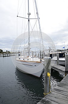 Docked sailboat in the harbor by Stonington Connecticut