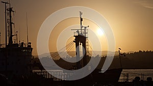 Docked ship at sunset, Victoria, BC, Canada