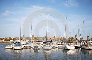 Docked ships at marine bay in a Spanish town.