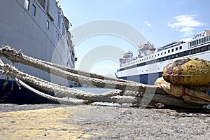 Docked ships in Piraeus harbor