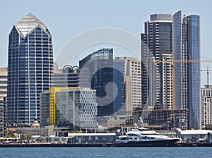 A Docked Super Yacht Attessa IV Dwarfed by San Diego Skyscrapers