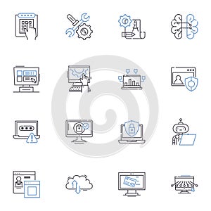 Docker container line icons collection. Virtualization, Containerization, Isolation, Microservices, Deployment photo