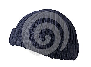 Docker knitted hat isolated on white background. fashionable rapper hat. hat fisherman