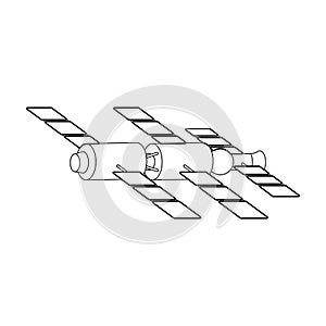 Docking of a space station in orbit. Space technology in vector symbol stock illustration web.