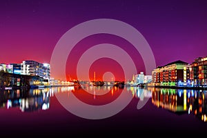 Dockland red Dublin night view