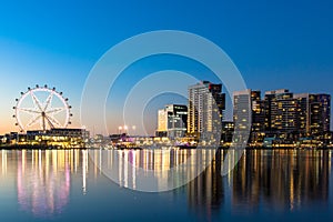 The docklands waterfront of Melbourne at night