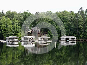 Docks and Boathouses on Lake Shore