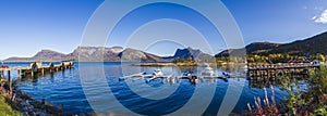 Docks in a fjord panorama view