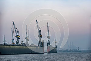 Docks at Hamburg harbor in the morning