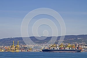 Docks with ship cranes in Trieste
