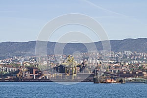Docks with ship cranes in Trieste