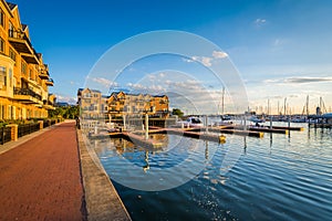 Docks and waterfront condominiums in Canton, Baltimore, Maryland