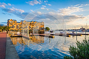 Docks and waterfront condominiums in Canton, Baltimore, Maryland