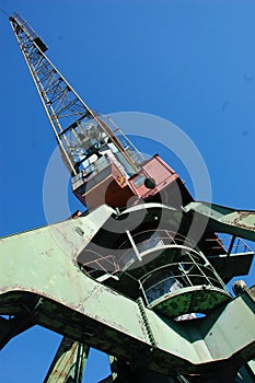 Dockside cargo crane at river port Kolyma