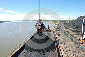 Dockside cargo crane at river port Kolyma