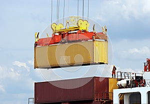 Dockworker on container ship