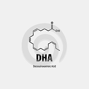 Docosahexaenoic acid DHA, cervonic acid molecule. Polyunsaturated omega-3 fatty acid present in fish oil