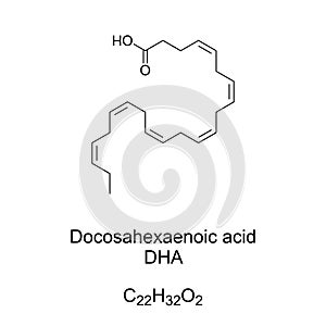 Docosahexaenoic acid, DHA, an omega-3 fatty acid, chemical formula