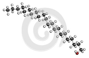 Docosanol (behenyl alcohol) antiviral drug molecule. Used in treatment of cold sores (herpes simplex virus). Atoms are represented