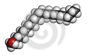 Docosanol (behenyl alcohol) antiviral drug molecule. Used in treatment of cold sores (herpes simplex virus). Atoms are represented