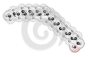 Docosanol (behenyl alcohol) antiviral drug molecule. Used in treatment of cold sores (herpes simplex virus). Atoms are represented