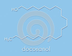 Docosanol behenyl alcohol antiviral drug molecule. Used in treatment of cold sores herpes simplex virus. Skeletal formula.