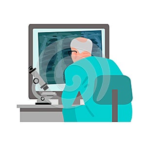 Docto examining x-ray of the lungs. Cartoon flat vector illustration.