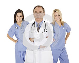Group of confident doctors and nurses with their arms crossed displaying some attitude