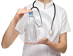Doctor advertising potable water for patient