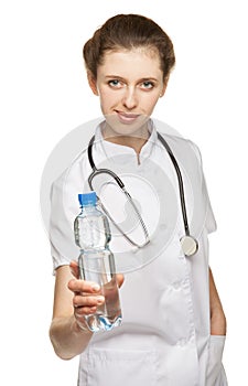 Doctor advertising potable water for patient