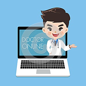 The doctor advise patients through online in computer laptop