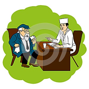 The doctor advises grandfather cure for the disease, vector cartoon doodle illustration. photo
