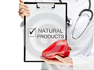 Doctor advising eating natural food