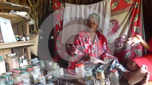 Doctor of African Medicine, in her hut