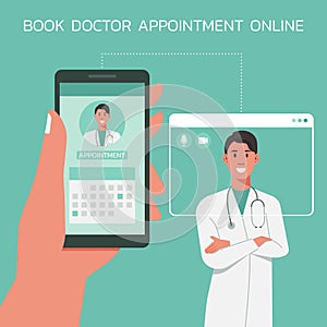 Doctor appointment online, healthcare, medical and technology concept