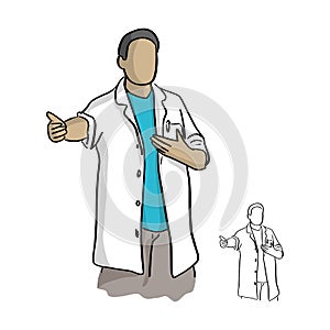 Doctor with arm open vector illustration sketch doodle hand draw