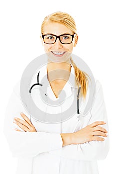 Doctor With Arms Crossed Over White Background