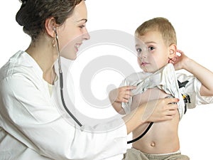 Doctor assessing patient by stethoscope