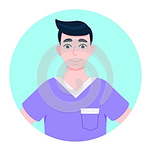 Doctor avatar character standing in the circle flat style design vector illustration