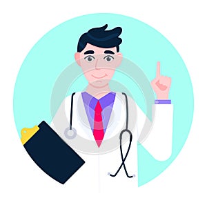 Doctor avatar character standing in the circle flat style design vector illustration