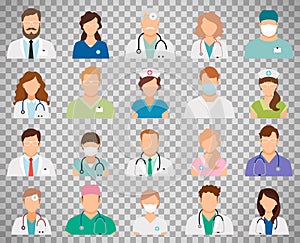 Doctor avatars on transparent background