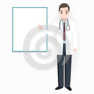 Doctor with billboard adn medical presentation icon