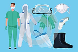 Doctor with biosafety equipment elements for covid19 protection