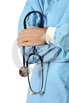 Doctor in blue with stethoscope