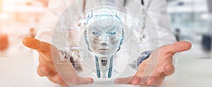 Doctor using digital artificial intelligence interface 3D render